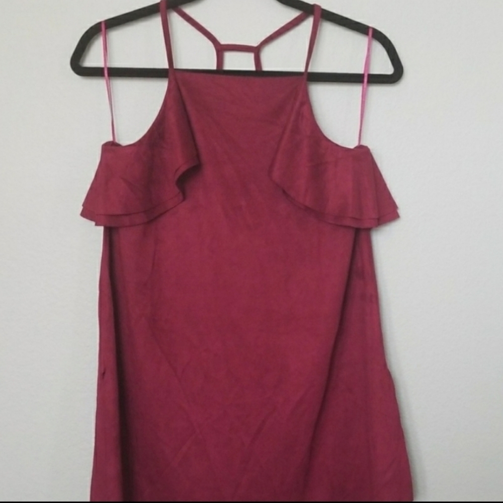 Ezra Flirty Sweet Whimsigoth Burgundy Velvet Ruffle Tank Large